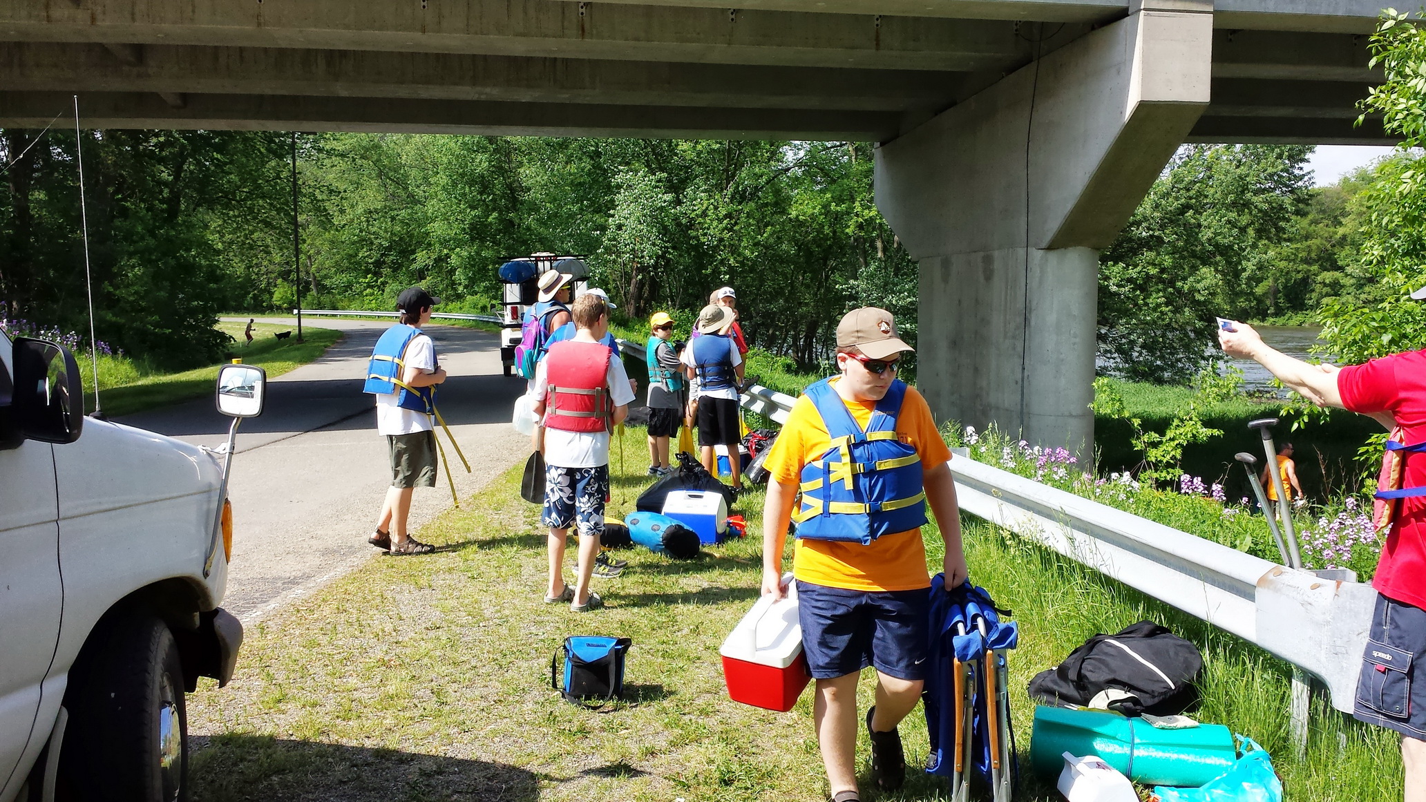 Carrying coolers down to the launch