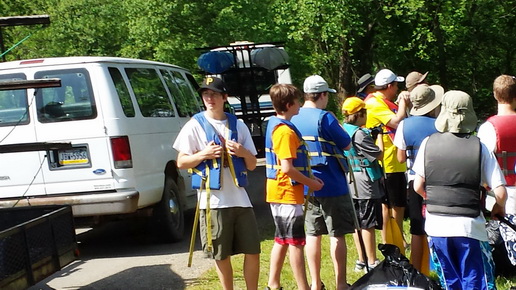 Getting the safety instructions before heading up the river.